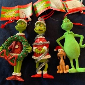DR. SEUSS GRINCH ORNAMENTS (3).  NWT.